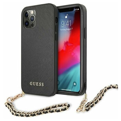 фото Чехол cg mobile guess pu saffiano hard + gold hand chain для iphone 12 pro max, цвет черный (guhcp12lsasgbk)