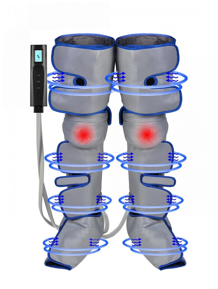 Компрессионный лимфодренажный массажер для ног MFC-60, 3 режима, 3 уровня сжатия, прогрев коленей