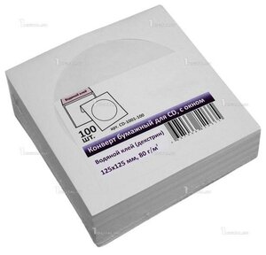 Конверты Mirex для CD/DVD дисков белый, бумажный с окошком (упаковка 100 шт.) (37704-00000110)