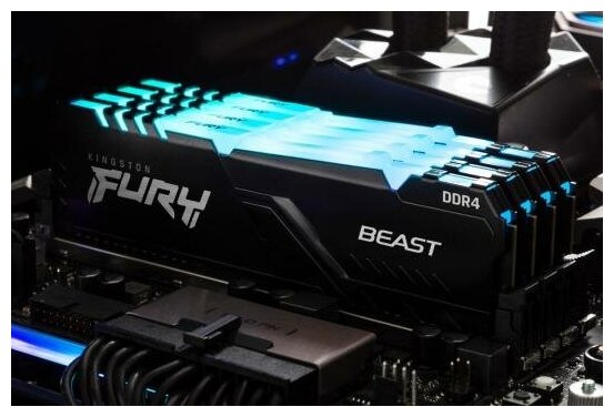 Kingston Оперативная память для компьютера 64Gb 4x8Gb PC4-21300 2666MHz DDR4 DIMM CL16 Kingston FURY Beast RGB KF426C16BB1AK464