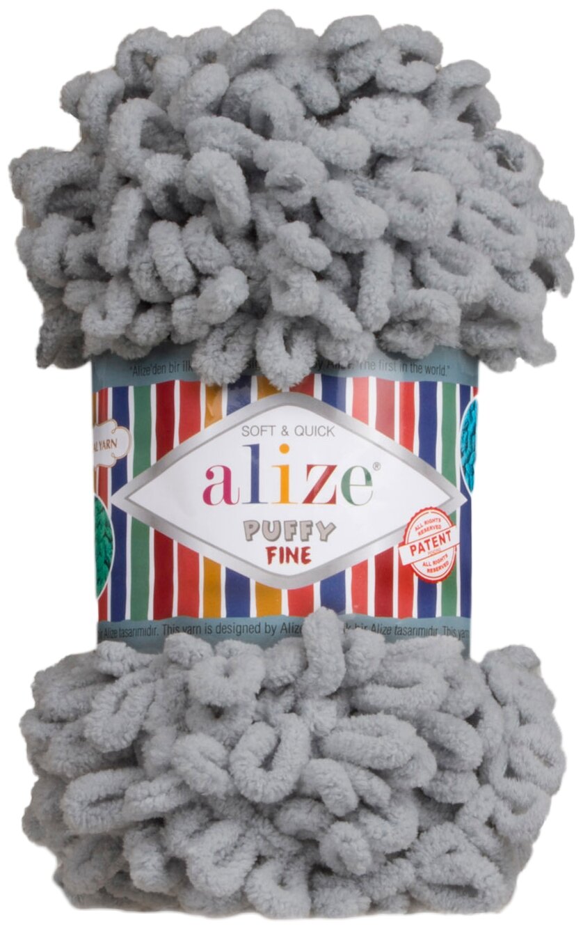 Пряжа для вязания Alize 'Puffy Fine' 100г 14м (100% микрополиэстер) (343 угольно-серый), 5 мотков