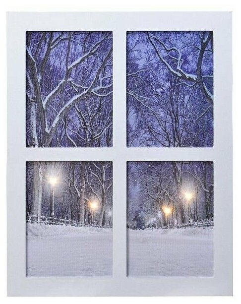 Светящееся панно аллея за окном, тёплые/холодные белые LED-огни с эффектом мерцания, 38х48 см, Kaemingk