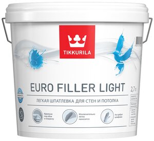 <b>Tikkurila</b> <b>EURO</b> FILLER LIGHT шпаклевка финишная легкая для стен и потолков 2,7л 700009482 53829 Tikku