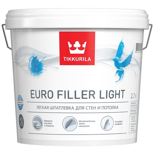 Tikkurila EURO FILLER LIGHT шпаклевка финишная легкая для стен и потолков 2,7л 700009482 53829