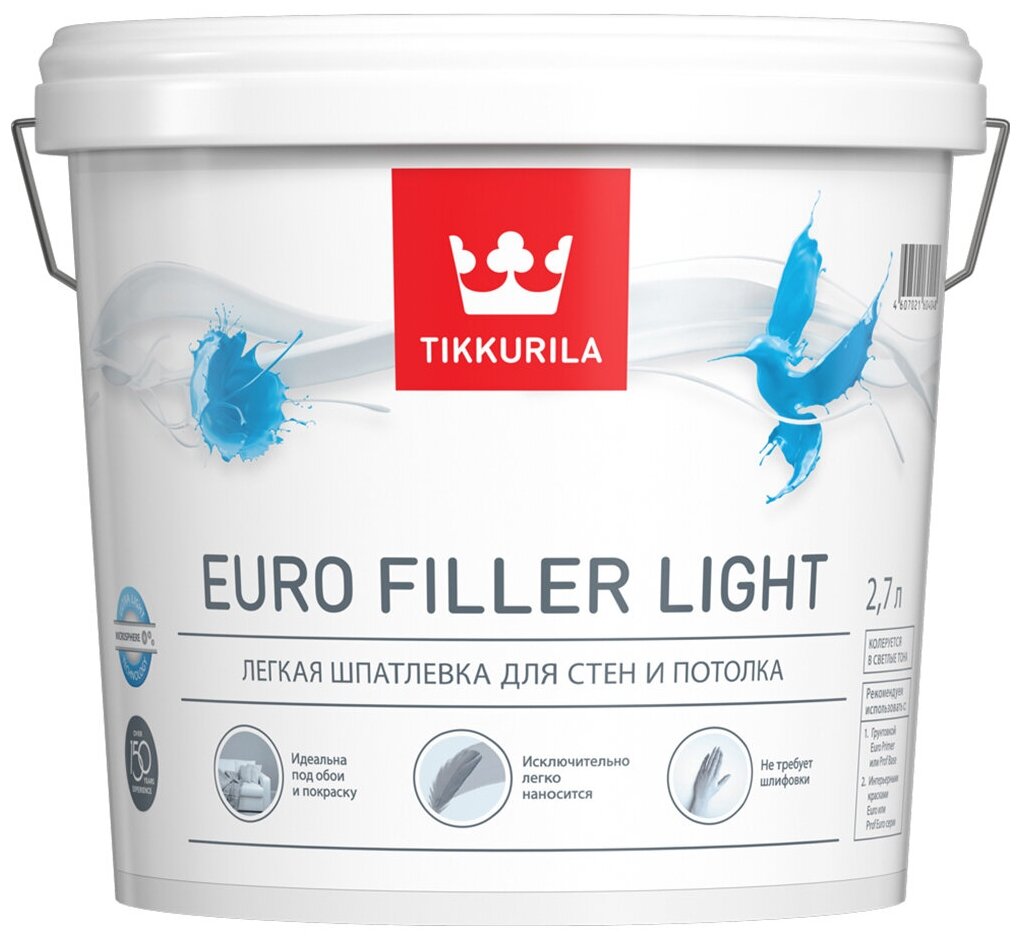 Tikkurila EURO FILLER LIGHT шпаклевка финишная легкая для стен и потолков 27л 700009482 53829