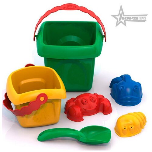 фото Набор для песочницы нордпласт шкода №7 лето ведро малое, ведро, большое, совок большой, 3 формочки