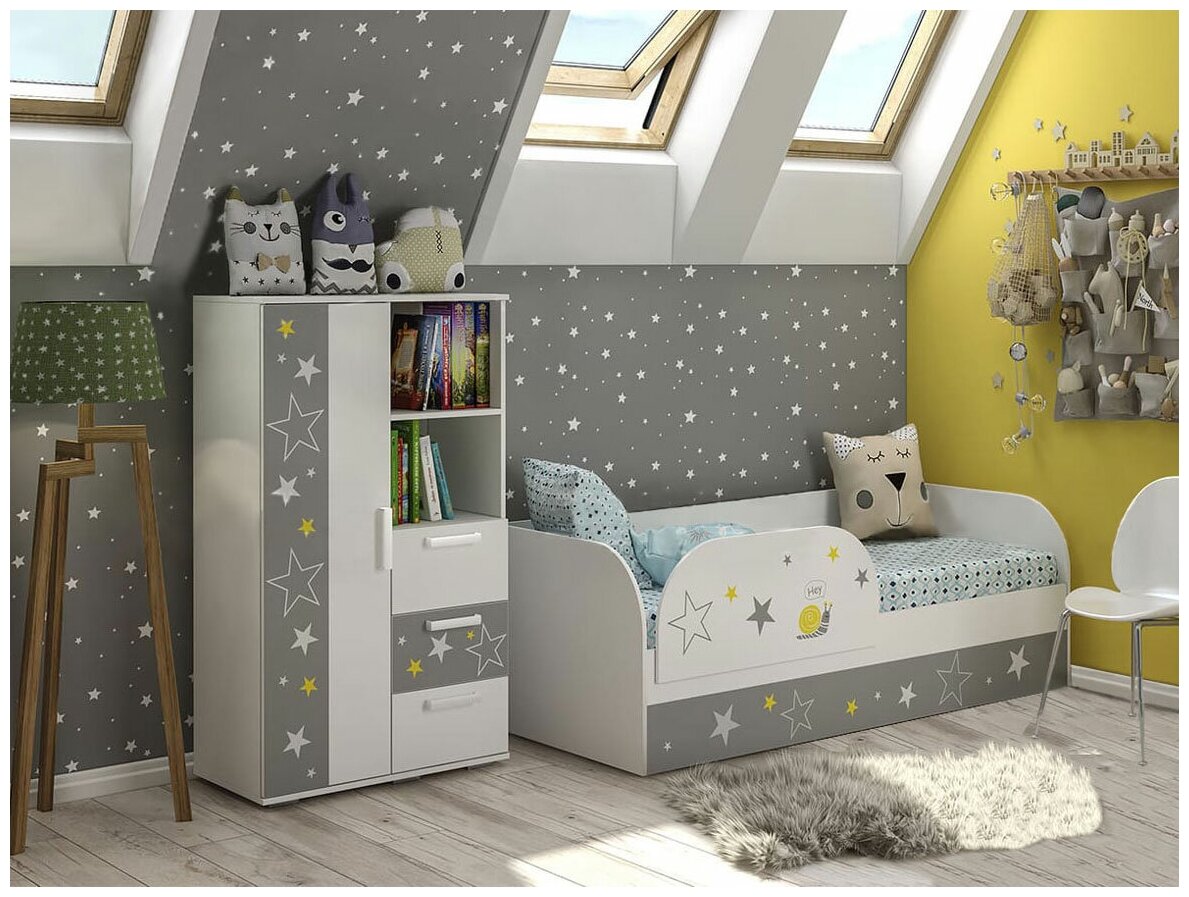 Детский шкаф BTS Трио Белый, звездное детство - фотография № 3
