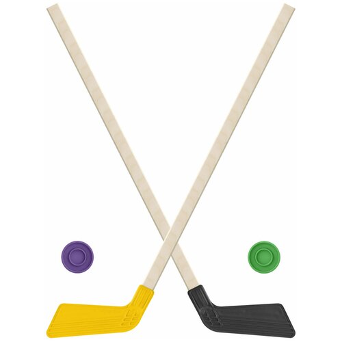 Детский хоккейный набор для игр на улице Клюшка хоккейная детская 2 шт желтая и черная 80 см.+2 шайбы Винтер