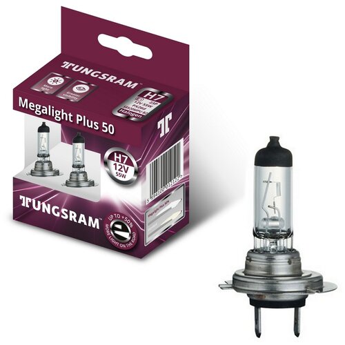 фото Лампы tungsram "megalight plus +50", h7, +50%, 12v, 55w, px26d, 3200k, комплект 2 шт.