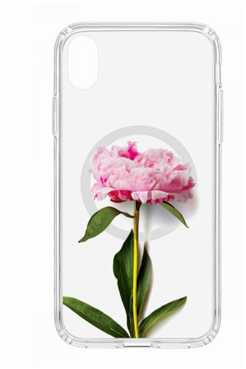 Чехол для iPhone XR Kruche Print MagSafe Пион,прозрачная накладка с защитой камеры,с рисунком,противоударный силиконовый бампер с принтом