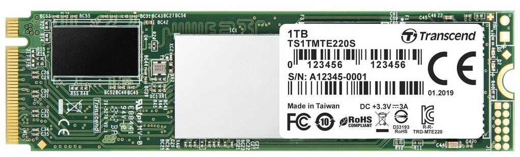 SSD диск TRANSCEND M.2 MTE220S 1000 Гб M.2 2280 PCIe Gen3x4 3D NAND TLC TS1TMTE220S