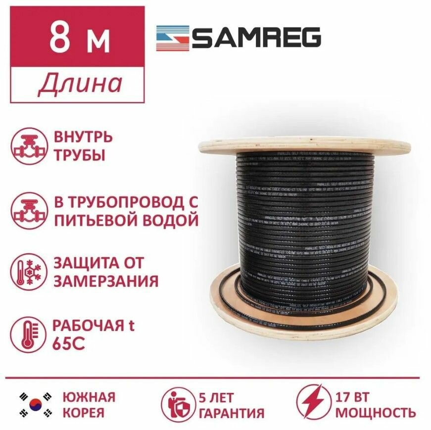 Саморегулирующийся пищевой греющий кабель Samreg 17HTM-2CT (8м)