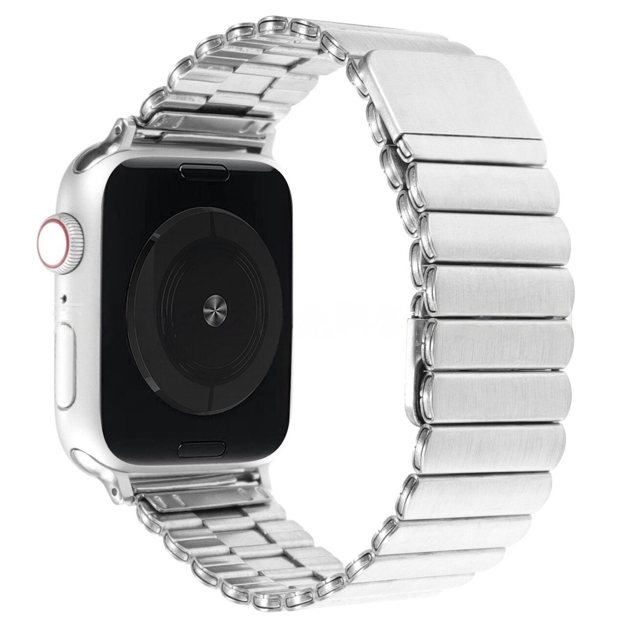 Металлический магнитный серебристый ремешок для Apple Watch 42-44-45-49 mm Series 1-9 SE Ultra / Браслет для умных смарт часов Эпл Вотч 42/44/45/49 мм