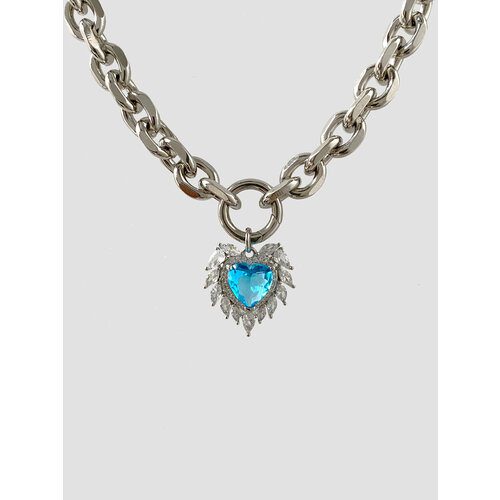 Колье by mar HEART, кристалл, длина 38 см, серебряный, голубой