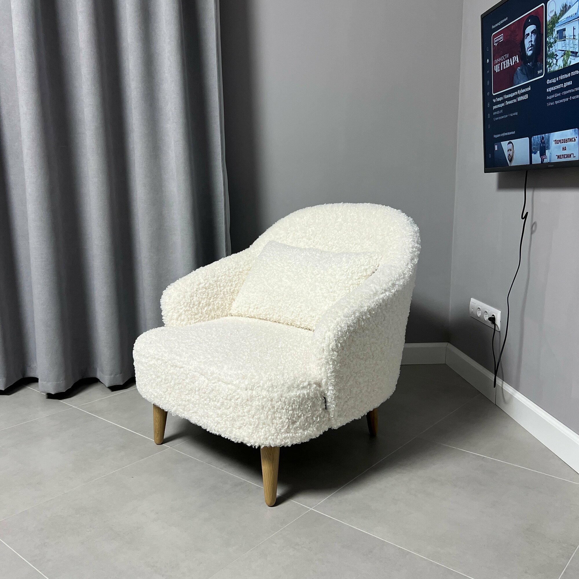 Кресло Bonfico Унно, искусственный мех, белый барашек, кресло в гостиную мягкое
