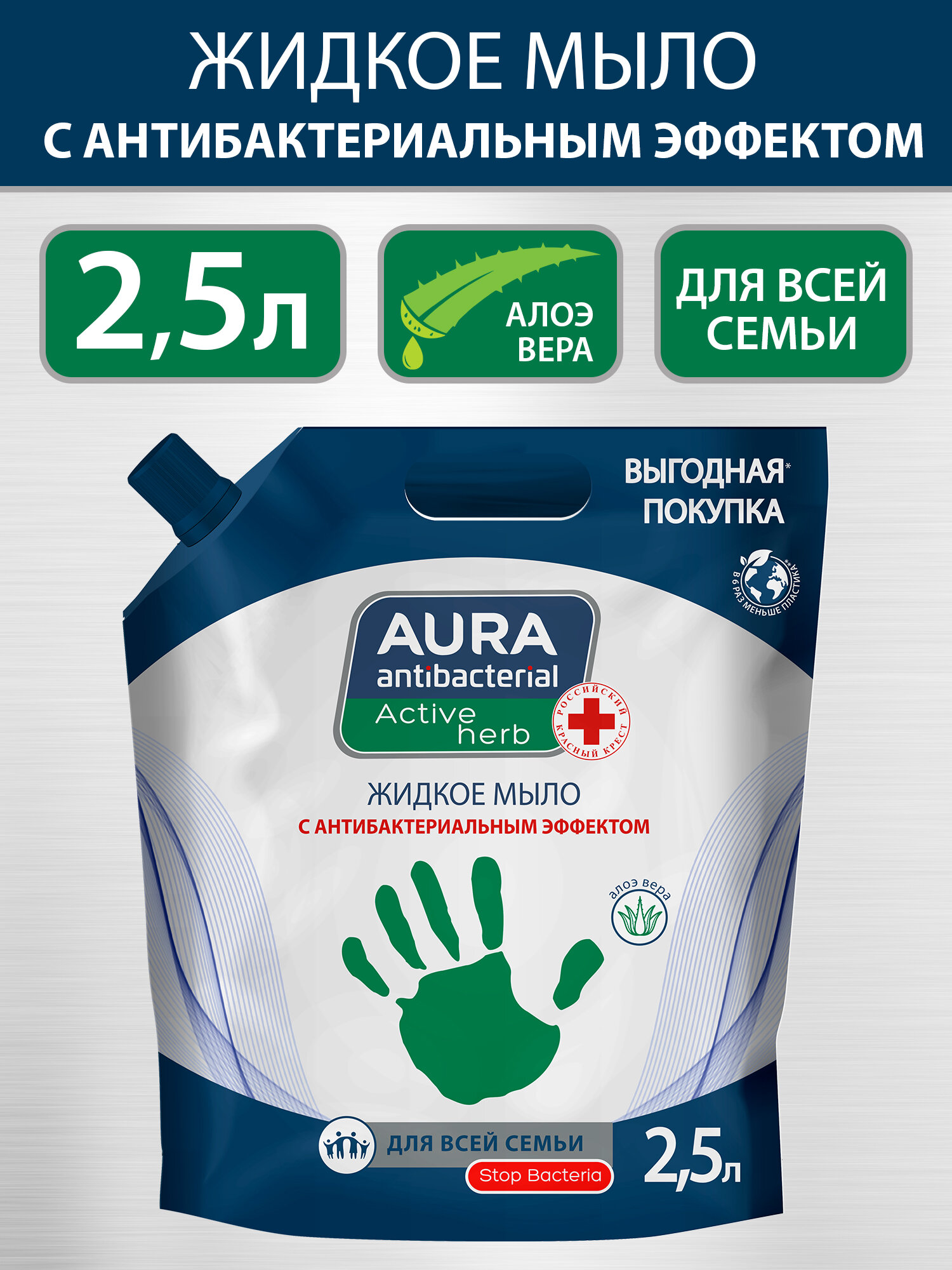 AURA ANTIBACTERIAL Жидкое мыло антибактериальное Алоэ 2500мл