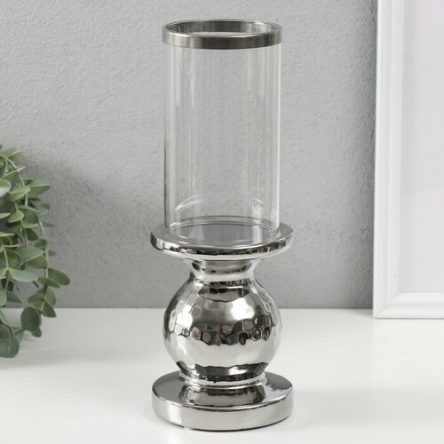 Подсвечник керамика стекло на 1 свечу Нуар d8 см серебро 10х10х27 см 2110₽