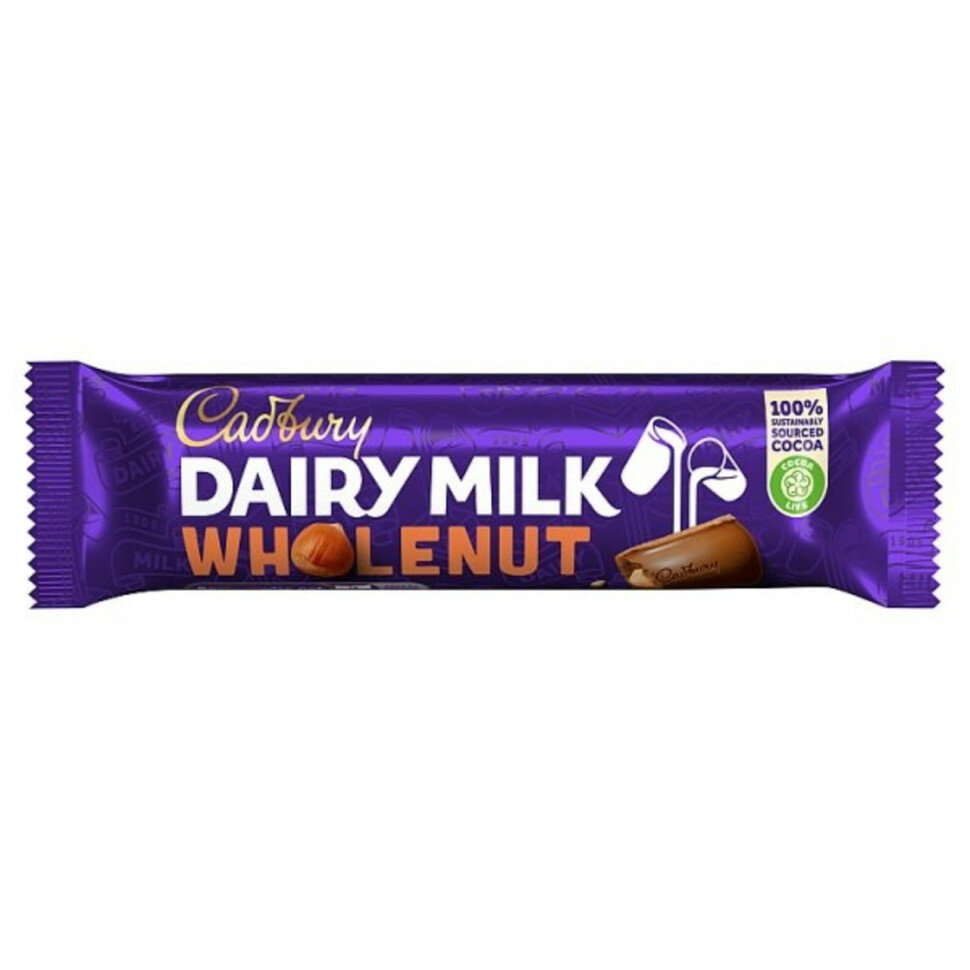 Шоколадный батончик Cadbury "Dairy Milk Wholenut" молочный с фундуком 45 г
