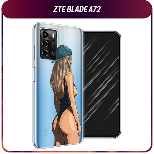 Силиконовый чехол на ZTE Blade A72/V40 Vita / ЗТЕ Блэйд А72/V40 Вита Девушка в черном купальнике, прозрачный