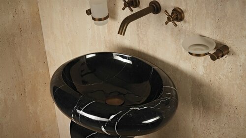 Черная раковина для ванной Sheerdecor Distrito 014018111 из натурального камня мрамора
