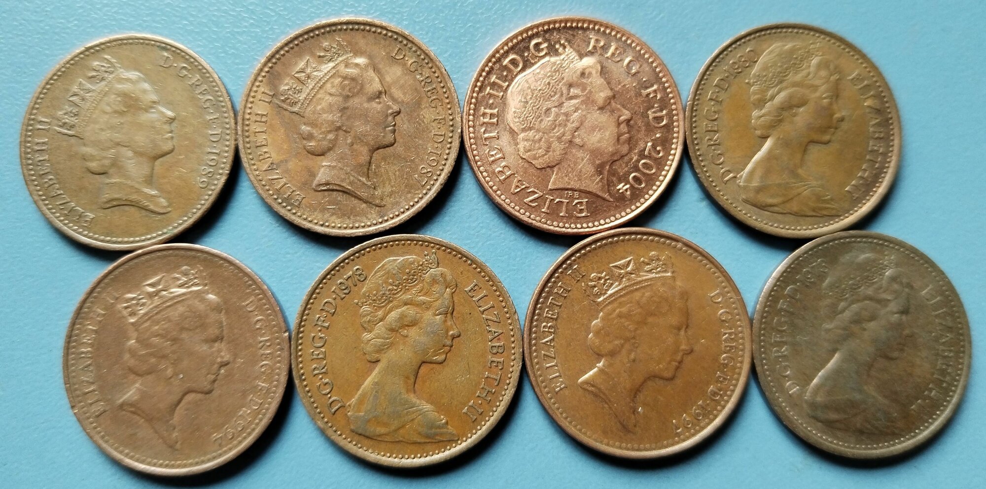 Англия набор из 8 монет 1 пенни. Королева Елизавета. Погодовка.