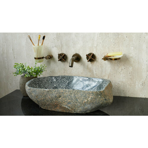 Гранитная раковина для ванной Sheerdecor Piedra 00504511410 из серого речного камня гранита