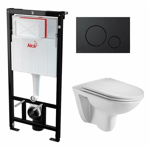 Комплект 3 в 1 инсталляция AlcaPlast + Подвесной унитаз WeltWasser Baarbach 004 GL-WT + черная кнопка