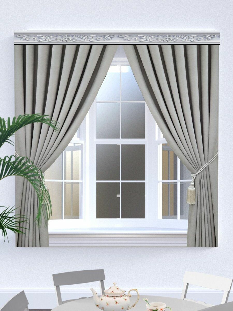 фото Комплект штор для кухни канвас св. серый 130х180