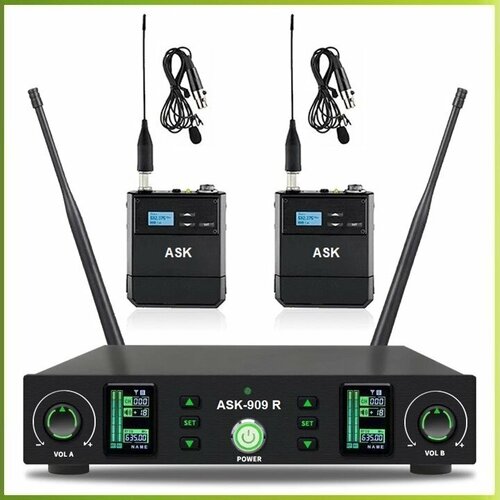 ASK 909R LM - профессиональная вокальная радиосистема петличные микрофоны UHF 100 метров прием 2990000₽