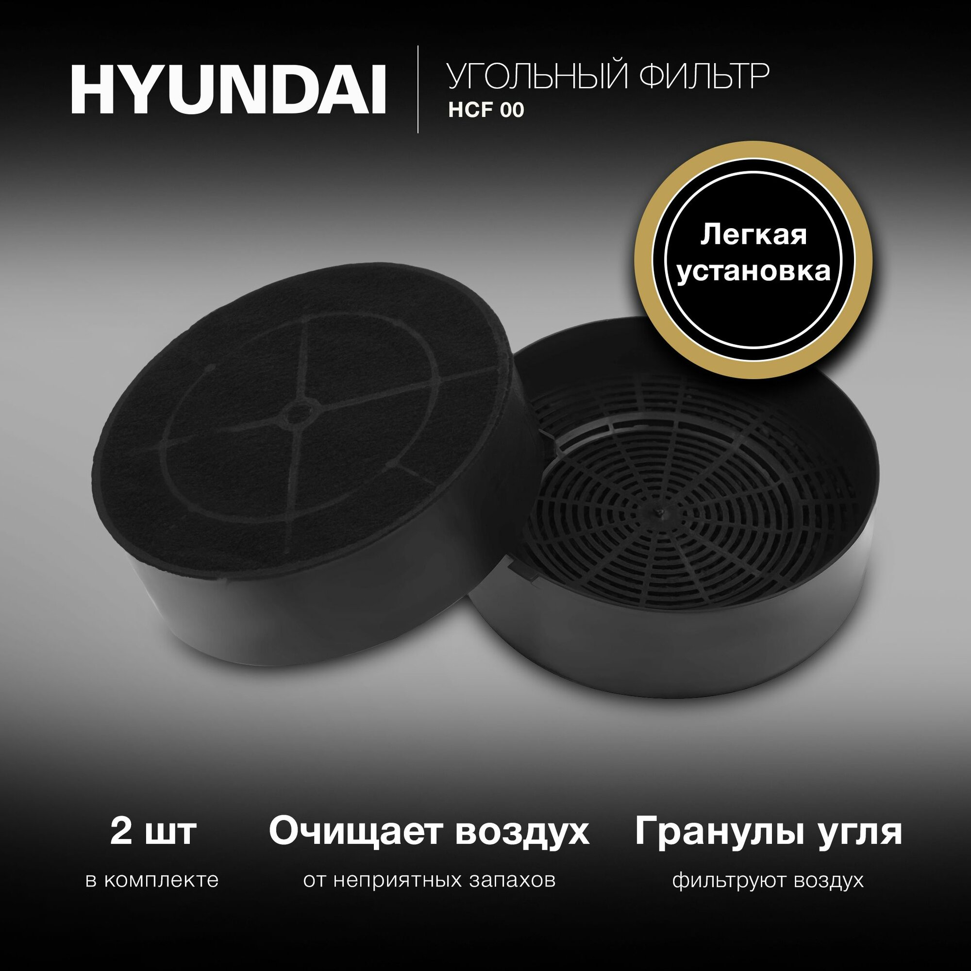 Комплект фильтров Hyundai HCF 00 черный (2шт.) для вытяжки