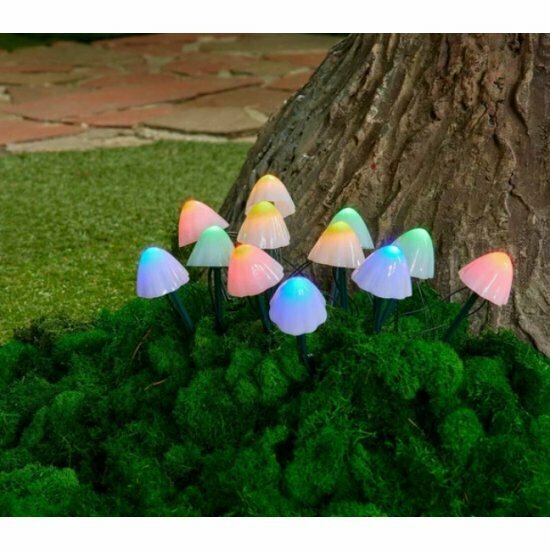 Садовый светильник на солнечной батарее Uniel Разноцветные грибы USL-S-830/PM020 MULTICOLOR MUSHROOMS SET12