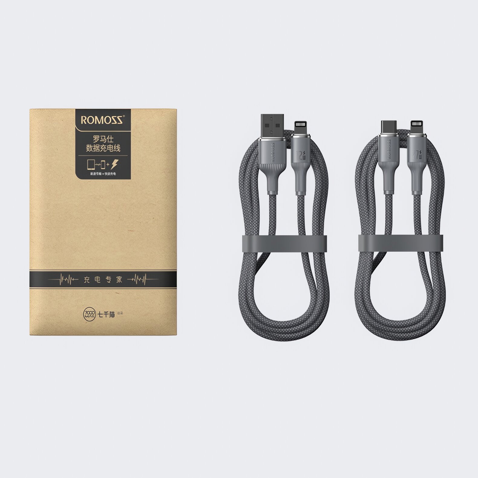 Кабель USB-A Romoss CB1224, Type-A - Lightning, 5 A, 12W, 1.2 м, темно-синий — фото 1