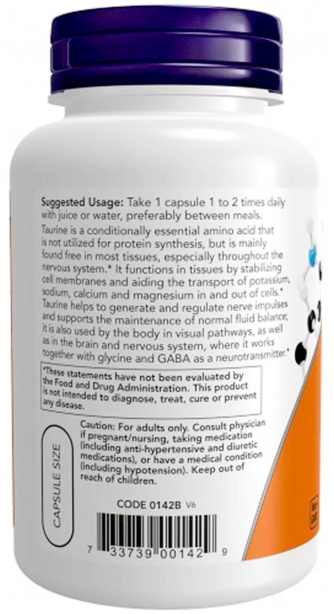 Изображение Капсулы NOW Taurine, 160 г, 300 мл, 1000 мг, 100 шт.