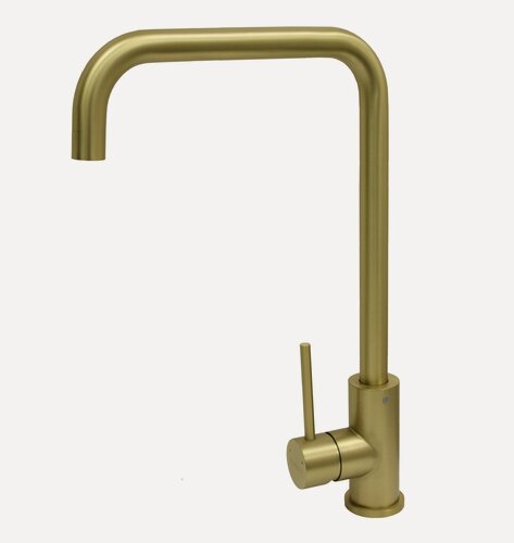 Изображение товара Смеситель NAVAQ однорукий д/кухни, матовый золотистый, нерж. сталь, бок. ручка