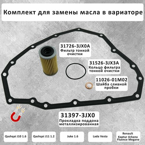 Полный комплект для замены масла в вариаторе (фильтр, прокладка, кольца). Qashqai J10 1.6, Qashqai J11 1.2, Lada Vesta, Kaptur, Arkana Fluence Megane