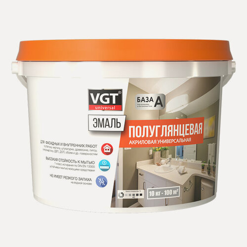 Изображение товара Эмаль VGT ВД-АК-1179 универсальная полуглянцевая, акриловая, супербелая 2,5кг