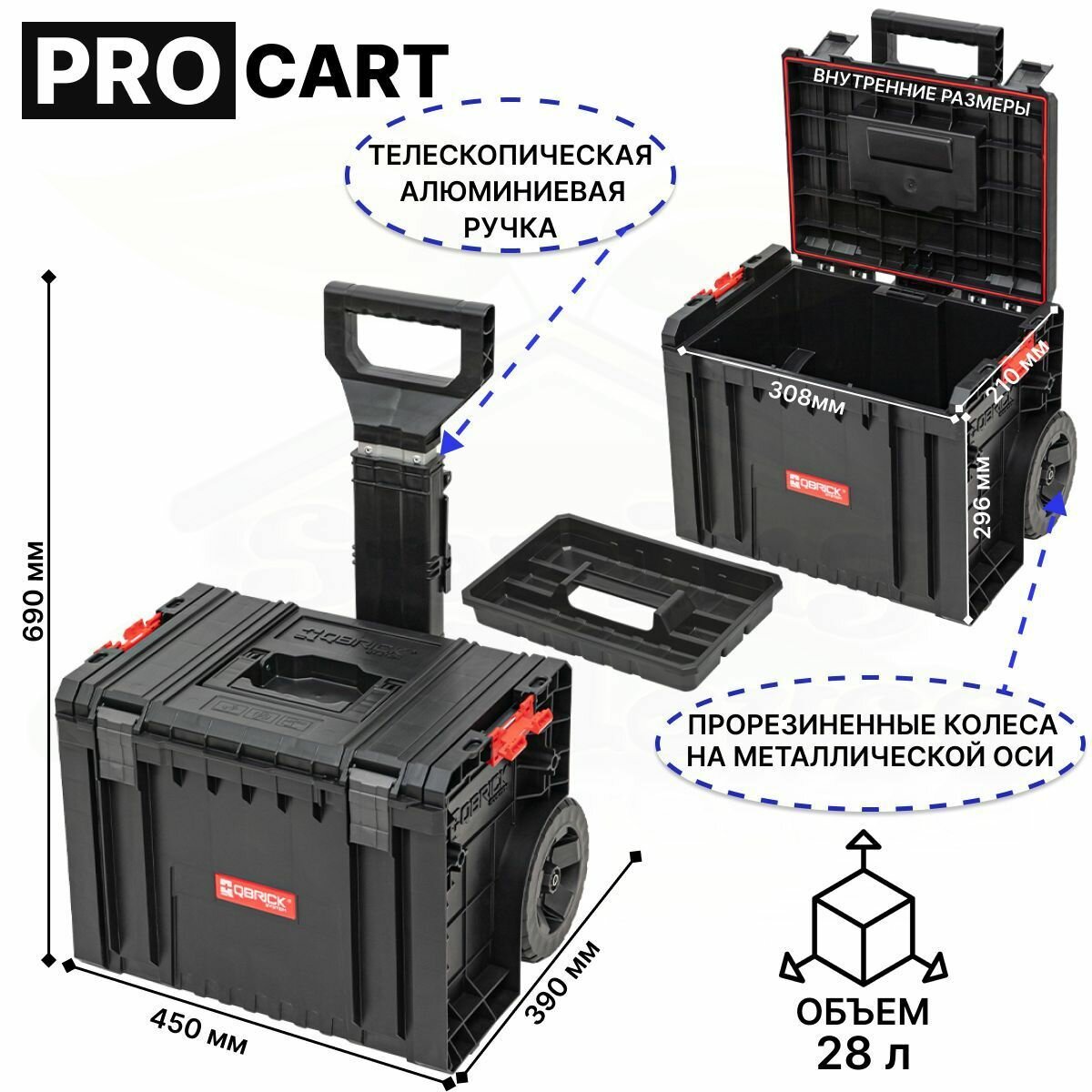 Набор ящиков для инструментов Qbrick System PRO Set 3, на колесах, модульный — фото 1