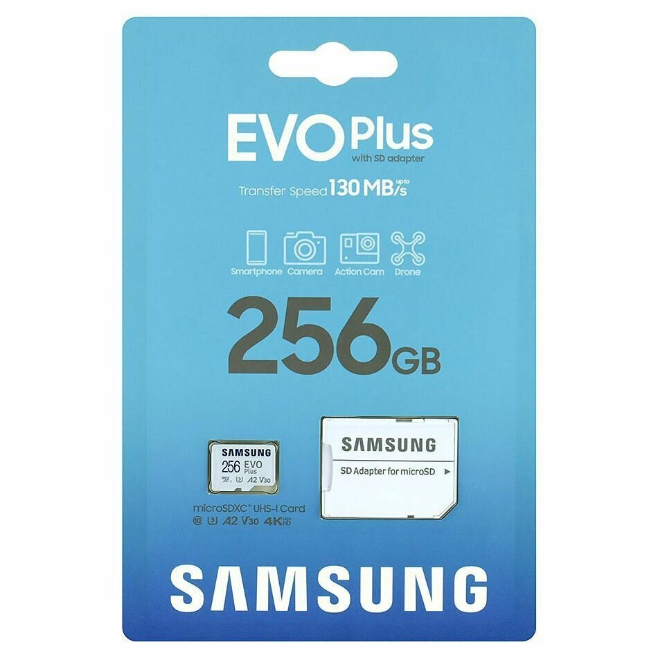 Карта памяти Samsung EVO PLUS MB-MD256SA, 256ГБ, Class 10, microSD, термостойкий корпус