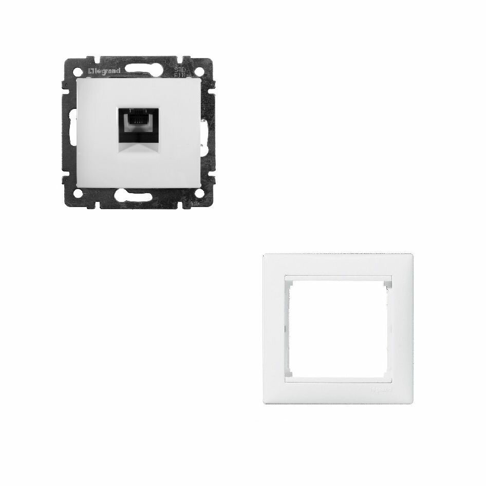 Розетка Legrand 4438 TF RJ-12 белый с рамкой 1 скрытый монтаж заземление