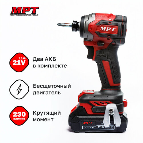Винтоверт аккумуляторный ударный MPT MPCDR21230, бесщеточный двигатель, Li-Ion, 2 аккумулятора, 230Hм, 3200об/мин