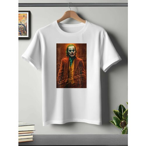 фото Футболка oneq унисекс 60-62 (4xl) размер с принтом джокер, белая, размер 4xl, белый