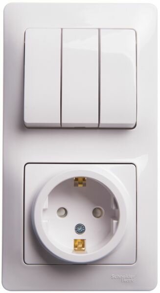 Systeme Electric Glossa Бел Блок: розетка с заземлением со шторками и 3-клавишный выключатель GSL000178