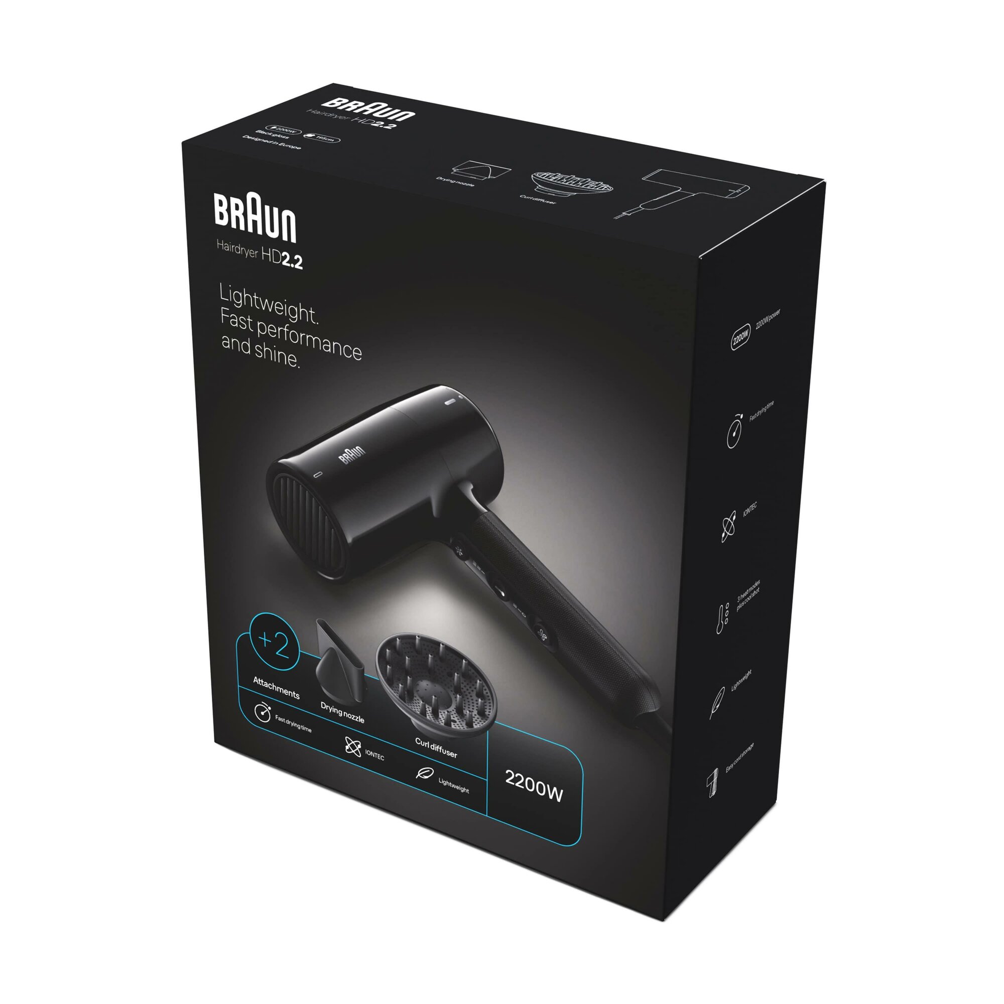 Фен Braun BRHD225E, двигатель 2200Вт, ионизация, подача холодного воздуха