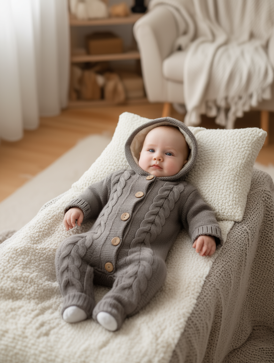 Комбинезон Вязанка Осень-зима 2024, размер 56-62, капучино