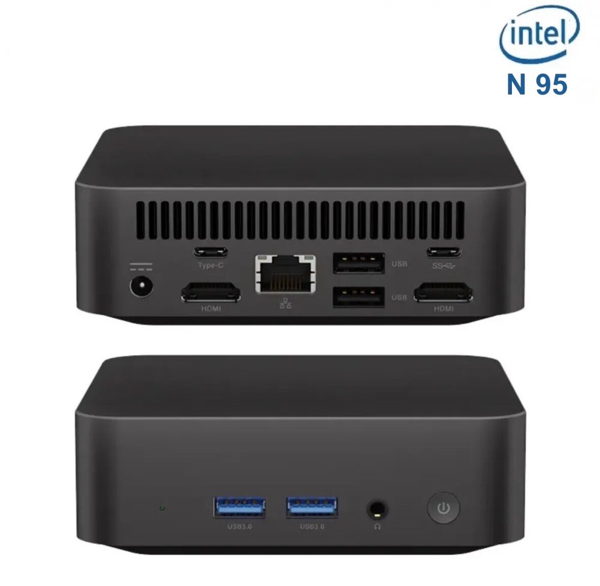 Мини-ПК Intel N95, 16ГБ ОЗУ, Windows 11, SSD 512ГБ, 4 ядра, чёрный