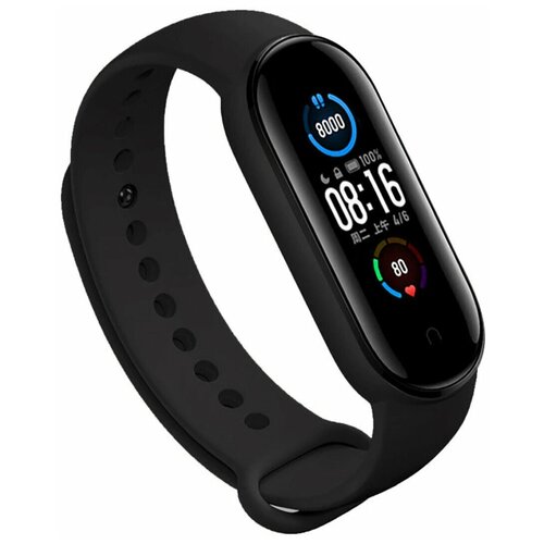 фото Силиконовый ремешок для xiaomi mi band 5 и mi band 6 (sport) / спортивный ремешок на фитнес трекер сяоми ми бенд 5 и ми банд 6 (спорт) (черный) pastila