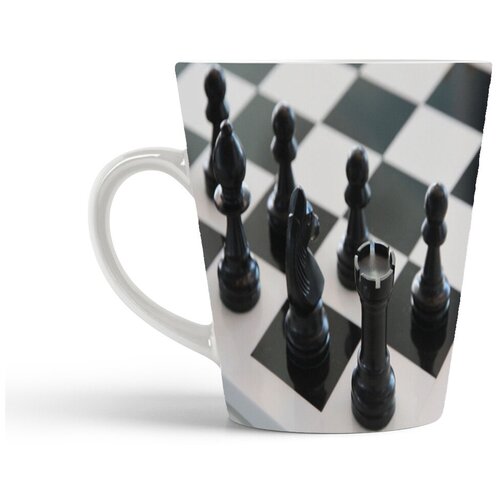 фото Кружка-латте coolpodarok шахматы шахматная доска черные фигуры