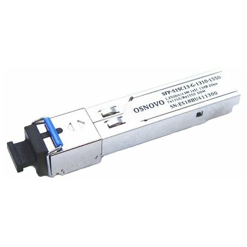 Модуль Osnovo SFP-S1SC13-G-1310-1550 оптический модуль sfp скорость передачи 1 25 гбит с разъем sc длина волны 1310 1550 нм расстояние передачи 20км