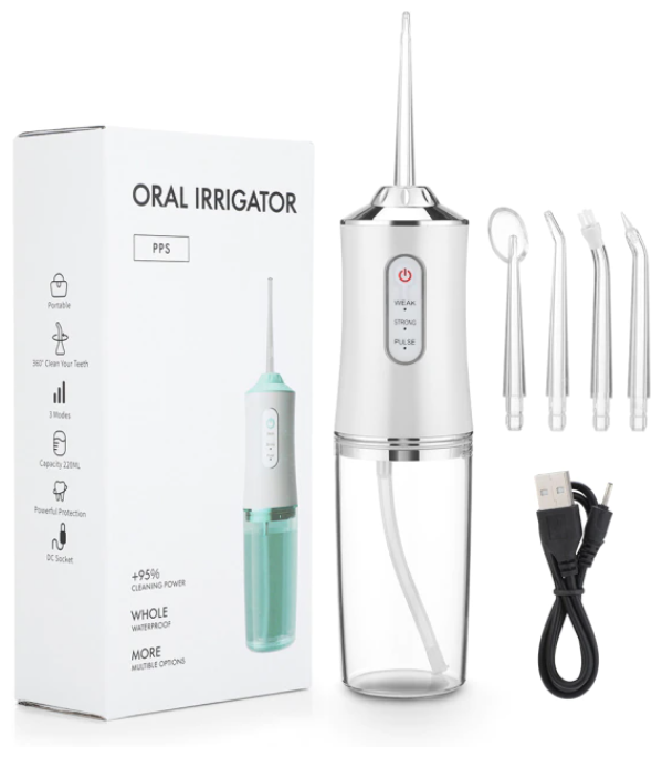 Ирригатор портативный беспроводной для очистки полости рта 4 насадки ORAL IRRIGATOR (флоссер) с USB зарядкой, белая - фотография № 10