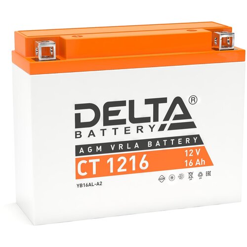 Аккумулятор мотоциклетный Delta CT1216 YB16AL-A2 12V 16Ah AGM(залит и готов к применению)